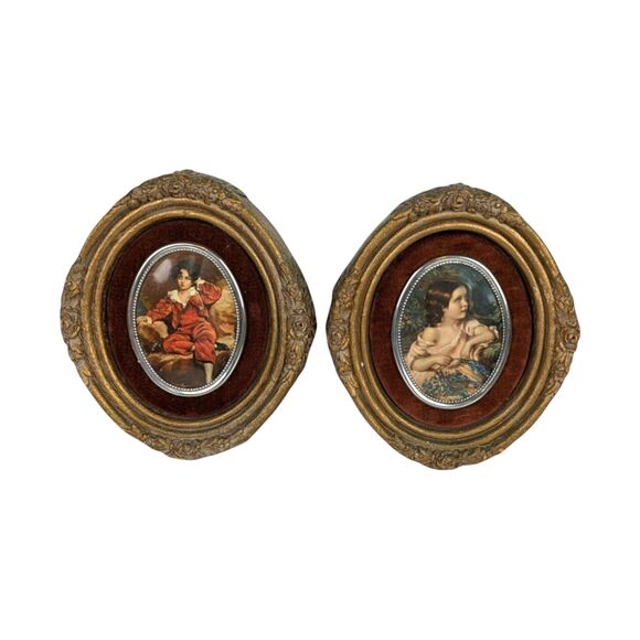 Vintage Cameo Creations Wall Plaques: "Red Boy" & "Spring Flowers" Prints - Picture 2 of 7